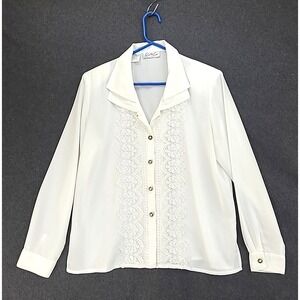 Cathy Che Womens Blouse‎ w Lace Accent Sz 12 Bisiness Office Capsule